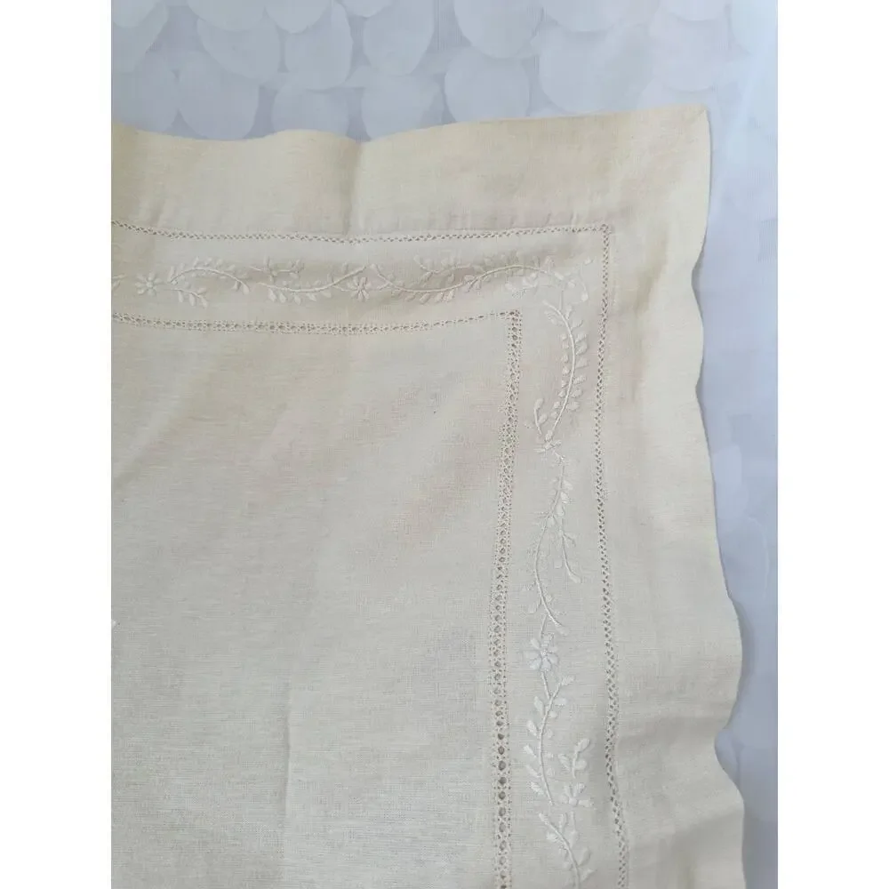 Vintage Pottery Barn Linen Cotton Pillow Shams Ecru Beige embroidered monogram